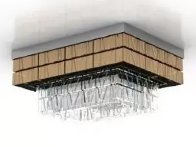 Lamp ceiling light with wooden frame and clear crystals 3D model