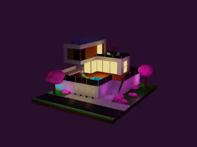 modern villa Low-poly 3D model