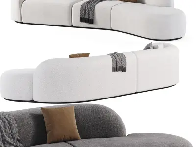  Curved White Sectional Sofa Upholstered   Low-poly 3D model