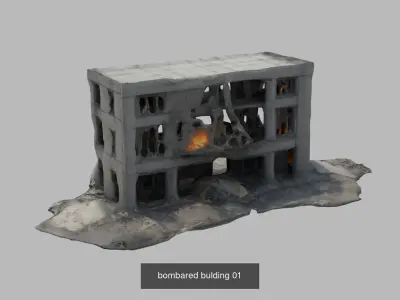 bombared buldings 06 items 3D Model Pack