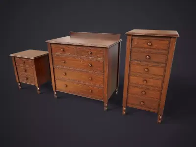 Vintage Bedroom Furniture Set Low-poly 3D model