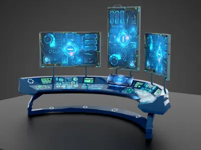 SciFi Computer Table  Low-poly 3D model