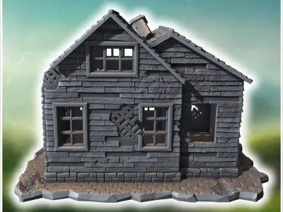 Dilapidated wooden house with a broken porch shattered windows a 3D print model