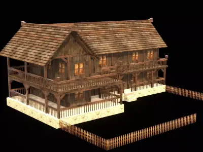 Medieval Tavern Exterior Low Poly Model Low-poly 3D model