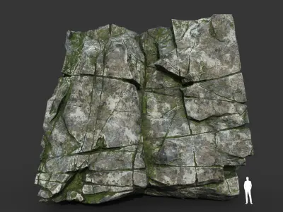 Low poly Mossy Cracked Modular Rock 220106 Low-poly 3D model
