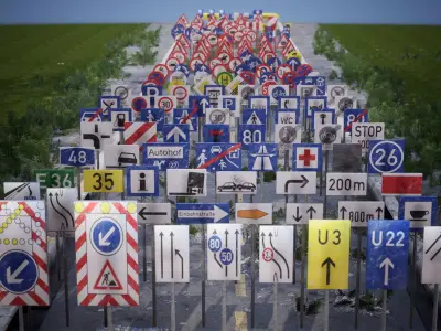 European Street Signs 170 Variations Low-poly 3D model