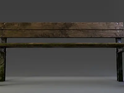 Ancient Japanese Garden Bench with Moss PBR Game Ready Asset Low-poly 3D model