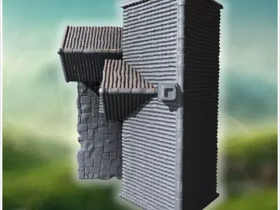 Small rural house with a thatched roof timber framing and detail 3D print model