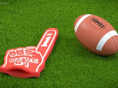  Football Fan Character with Foam Finger and Ball 