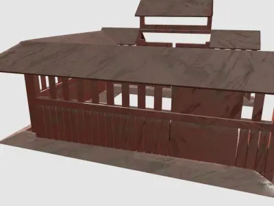 Japanese style fence and door set Low-poly 3D model