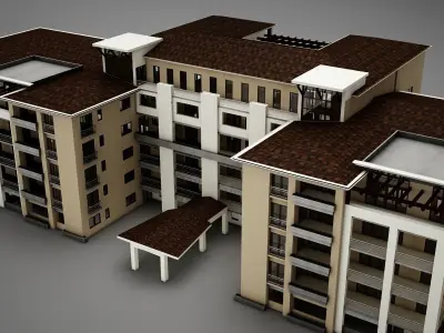 3D Modern Tropical Latin Mexican Beach Tower Hotel Hacienda 3D model