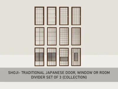 Shoji- Traditional Japanese door window or room divider set  3D Model Pack