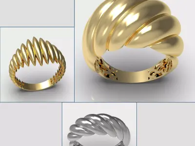 Shell-Inspired Ring Set 3D print model