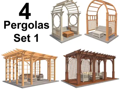 Pergolas Set 1 pergola gazebo plans Low-poly 3D model