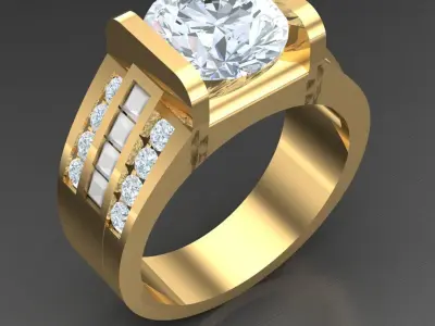 Light Gold Diamond Men Ring 2MR003 3D model