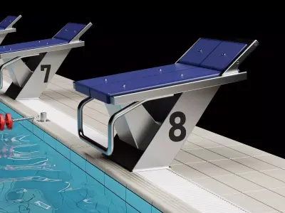Swimming Pool Starting Block Dive Platform Pack PBR Game Ready 3D model