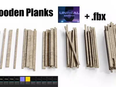 Wooden Planks set Low-poly 3D model