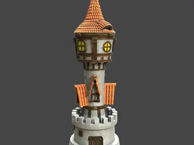 Stylized tower premium 3d model Low-poly 3D model