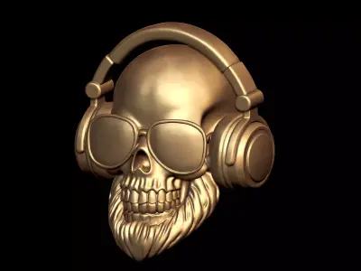 Bearded Skull with Headphones 3D print model