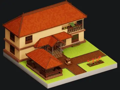 Simple Low Poly Isometric Traditional Indian House 3D Model Low-poly 3D model