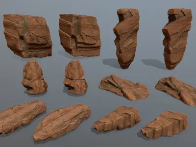 Sandstone Set rock Low-poly 3D model