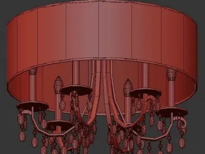 Hampton 5 chandelier with crystals and shade 3D model