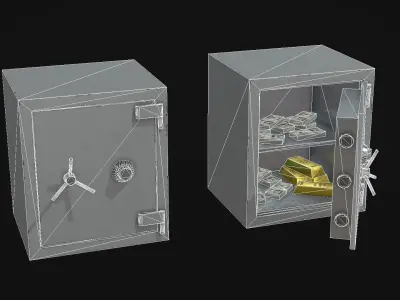 Lowpoly Safebox two safe boxes with gold coins inside Free low-poly 3D model