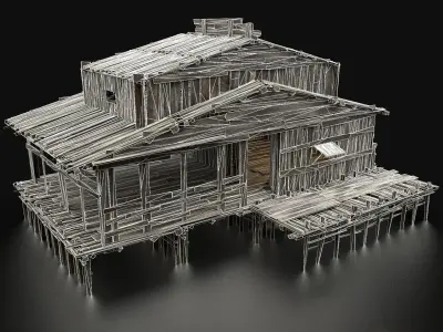 AAA SWAMP WETLAND FANTASY MEDIEVAL WOODEN HOUSE HUT TAVERN Low-poly 3D model