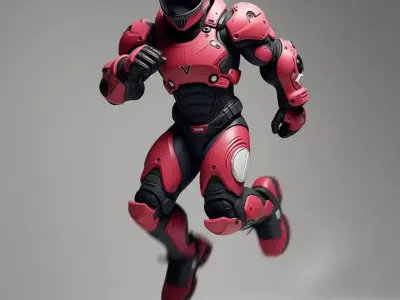 Red Combat Suit 3D Model LowPoly Black Armor Sci-Fi Design Low-poly 3D model