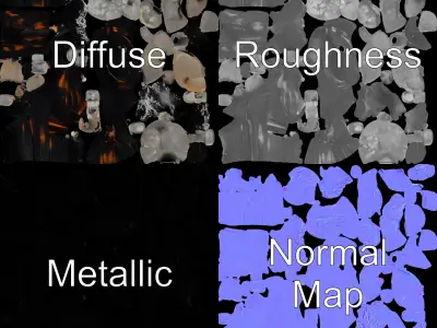 Campfire Model Pack with Rocks and Charcoal Low-poly 3D model