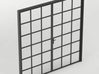 Double Glass Door  with rectangular  36 squares Low-poly 3D model