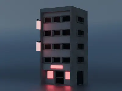 Old Hotel Building  Low-poly 3D model