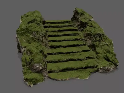 Stairs with moss on top Low-poly 3D model