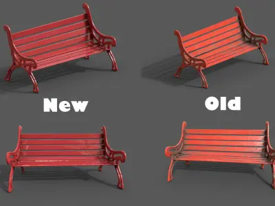 Street Bench Pack 8 Low-poly 3D model