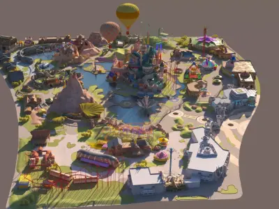 Large Outdoor Amusement Park Low-poly 3D model