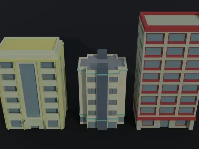 Cartoon city apartments Polygonal Style Low-poly 3D model