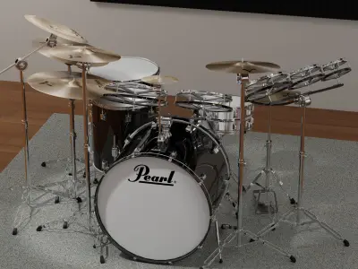Drums Pearl Full Set with Cymbals and Rototoms  Studio Version 3D model