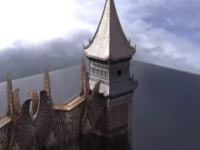 Dragon Tower With Bridge 3D model