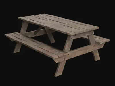 Low-Poly Realistic Wooden Picnic Table Low-poly 3D model