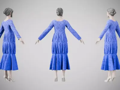 Dress 25 Very Light Blue With Design Low-poly 3D model