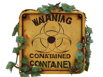 Overgrown Biohazard Warning Sign Low-poly 3D model