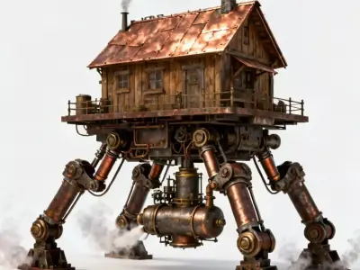 Mobile Steampunk Walker Cottage 3D Model Low-poly 3D model