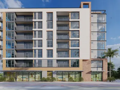 Mixed-use 6 stories multifamily over retail podium  3D model