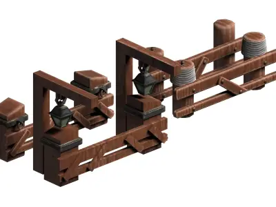 Modular Wooden fence game asset Low-poly 3D model