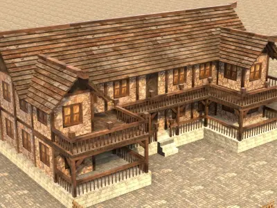 medieval house low poly Low-poly 3D model