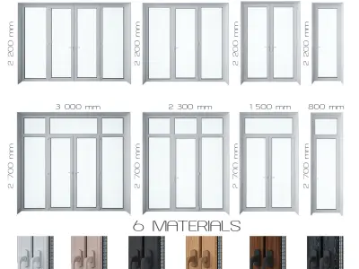 Door Set 2 aluminium sliding patio doors 3D model