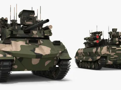  Military Support Vehicle with Dual Armament Forest Camo Simplified 