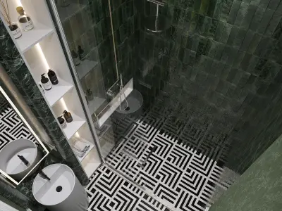 interior bathroom with wallpaper tile and marble color green  3D model