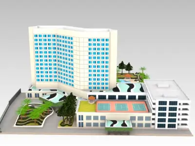 Hotel with Swimming Pool Exterior 3D model