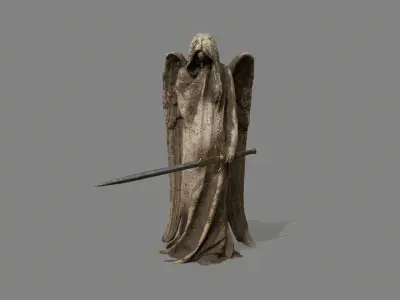 Angel statue of holding sword Low-poly 3D model buy